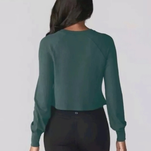 Tavi Renew Waffle Knit Crop Long Balloon Sleeve Forest Green Large - Picture 10 of 11